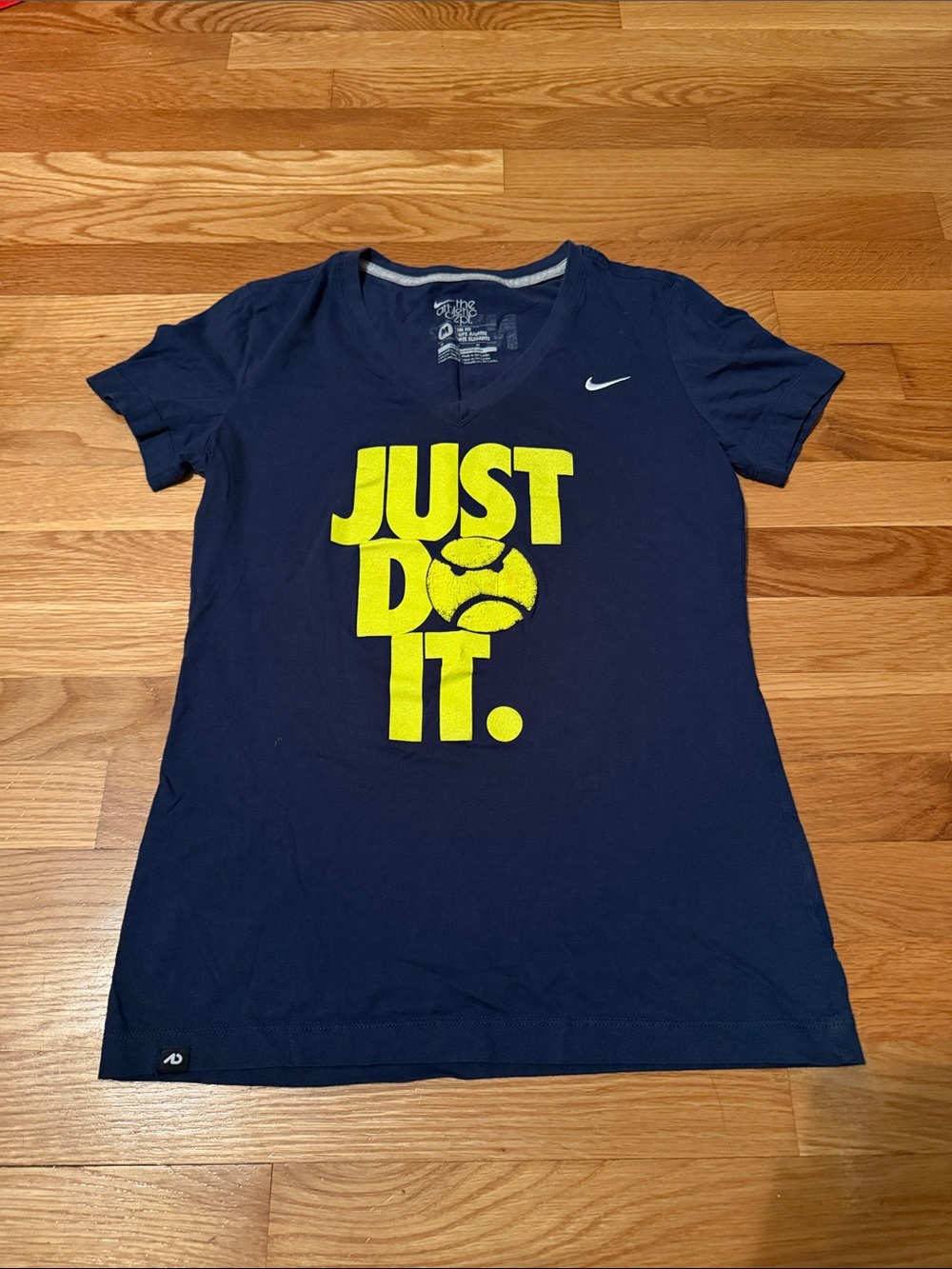 Nike Women’s Navy 'Just Do It.' V-Neck Tee - Yellow Logo